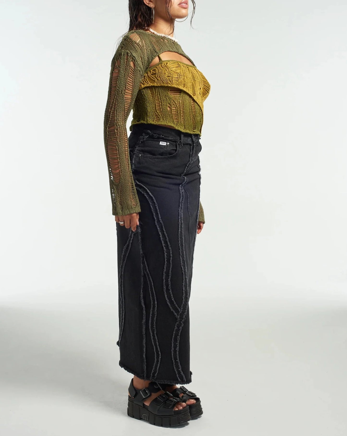 Ivy Layered Ladder Knit Top Ragged Jeans