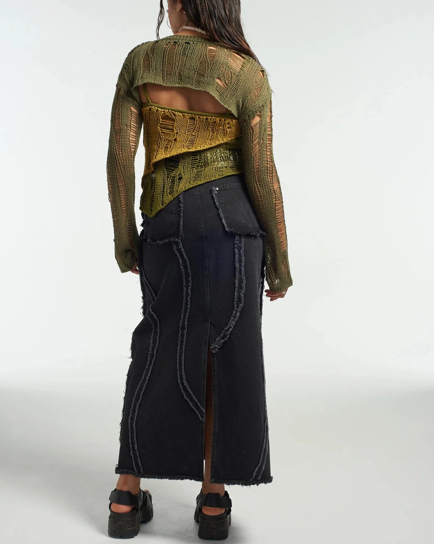 Ivy Layered Ladder Knit Top Ragged Jeans