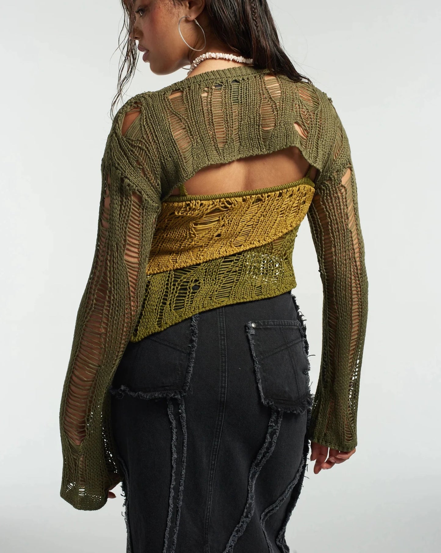Ivy Layered Ladder Knit Top Ragged Jeans