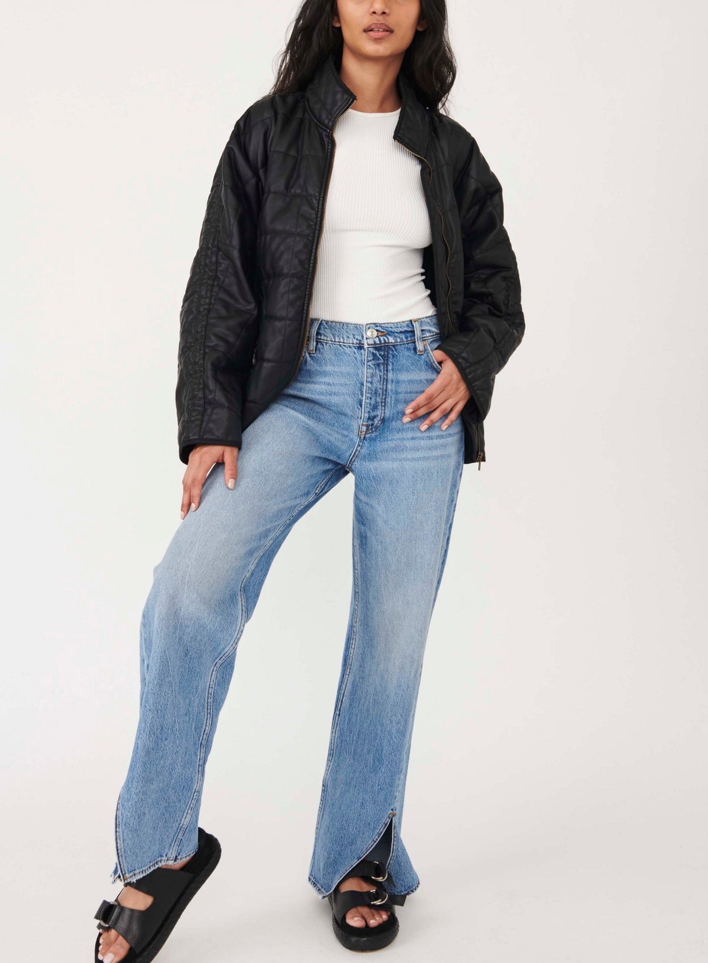 Long Lines Slit Straight Denim Free People