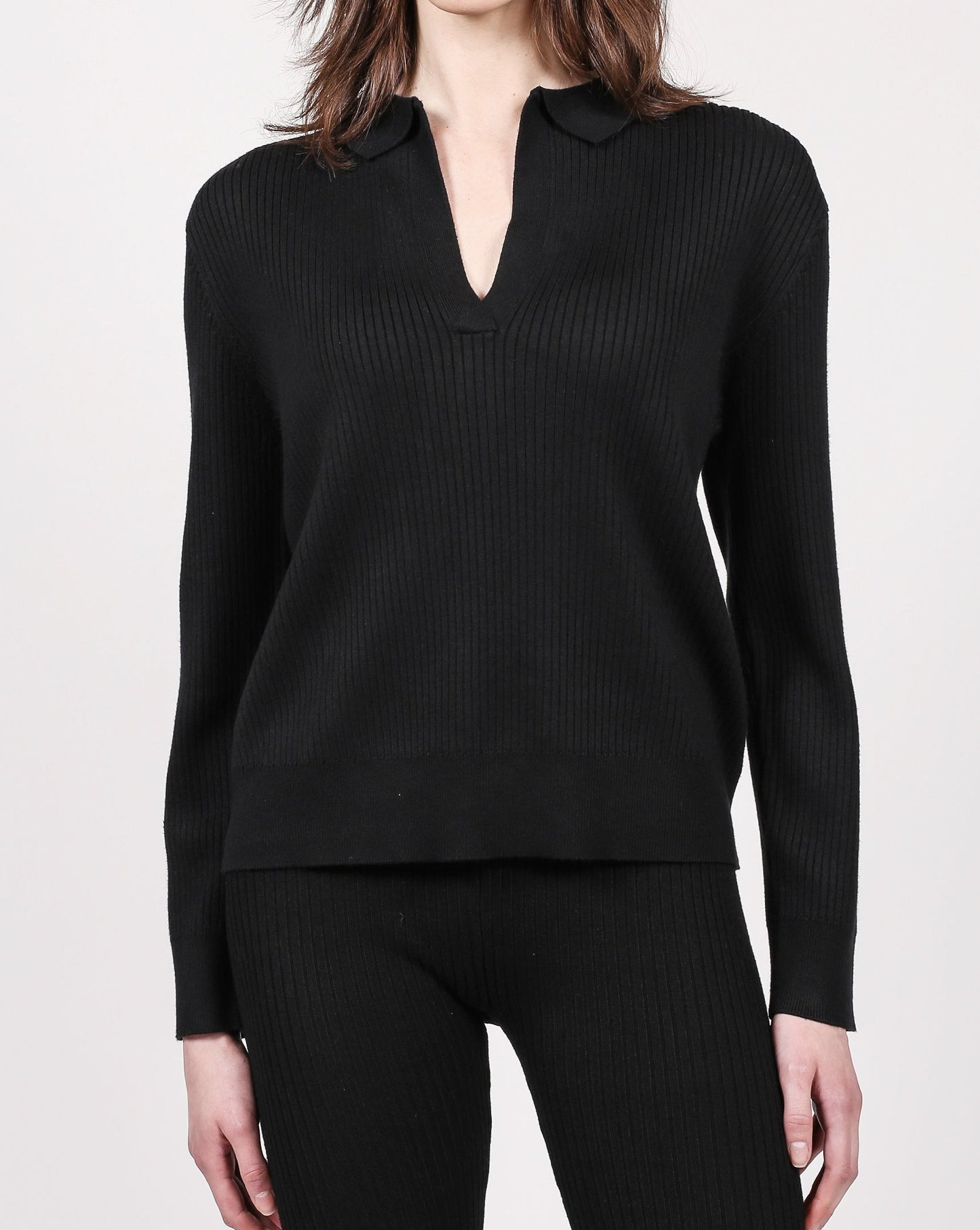 Ribbed Polo In Black