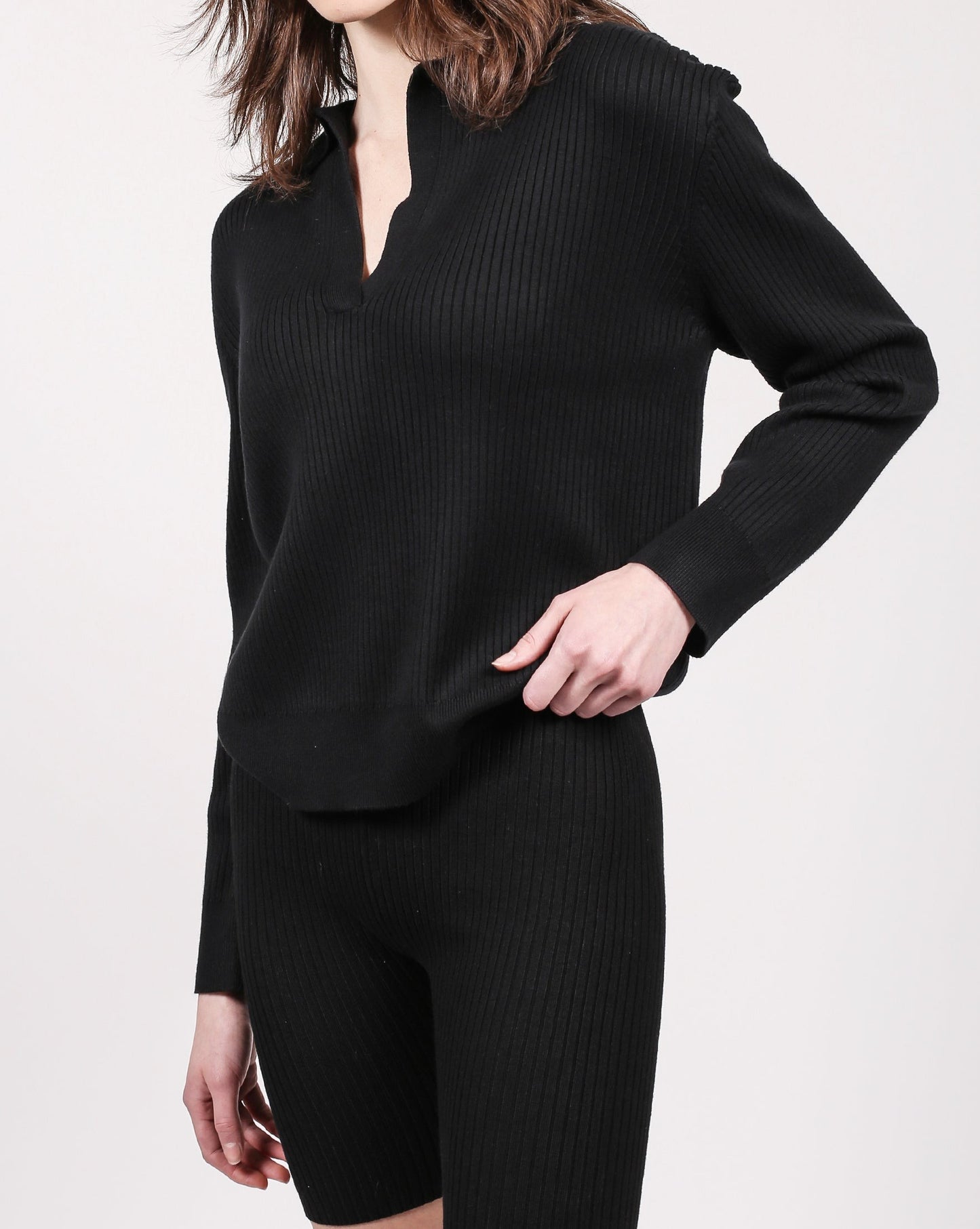 Ribbed Polo In Black