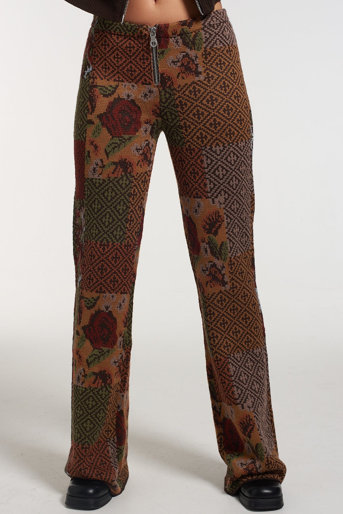 Vibe Eco Friendly Knit Patchwork Print Flared Pant