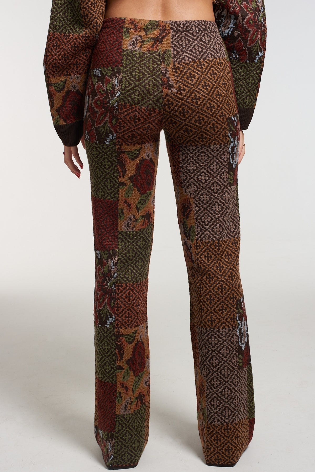 Vibe Eco Friendly Knit Patchwork Print Flared Pant