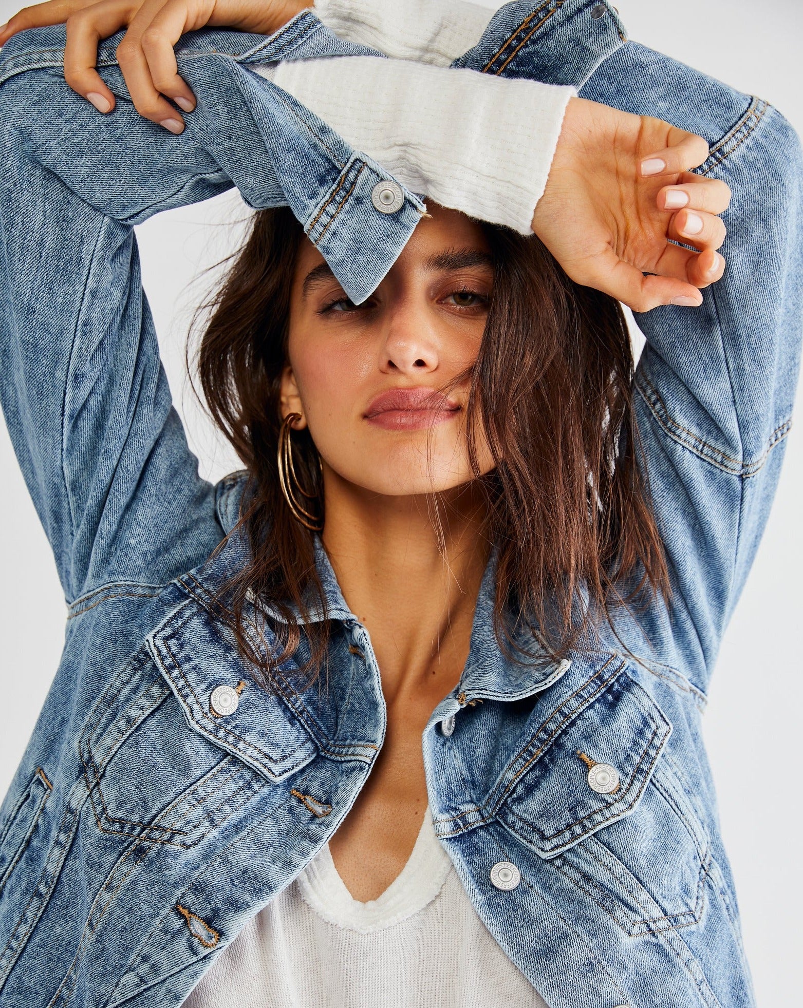 Free people long outlet denim jacket