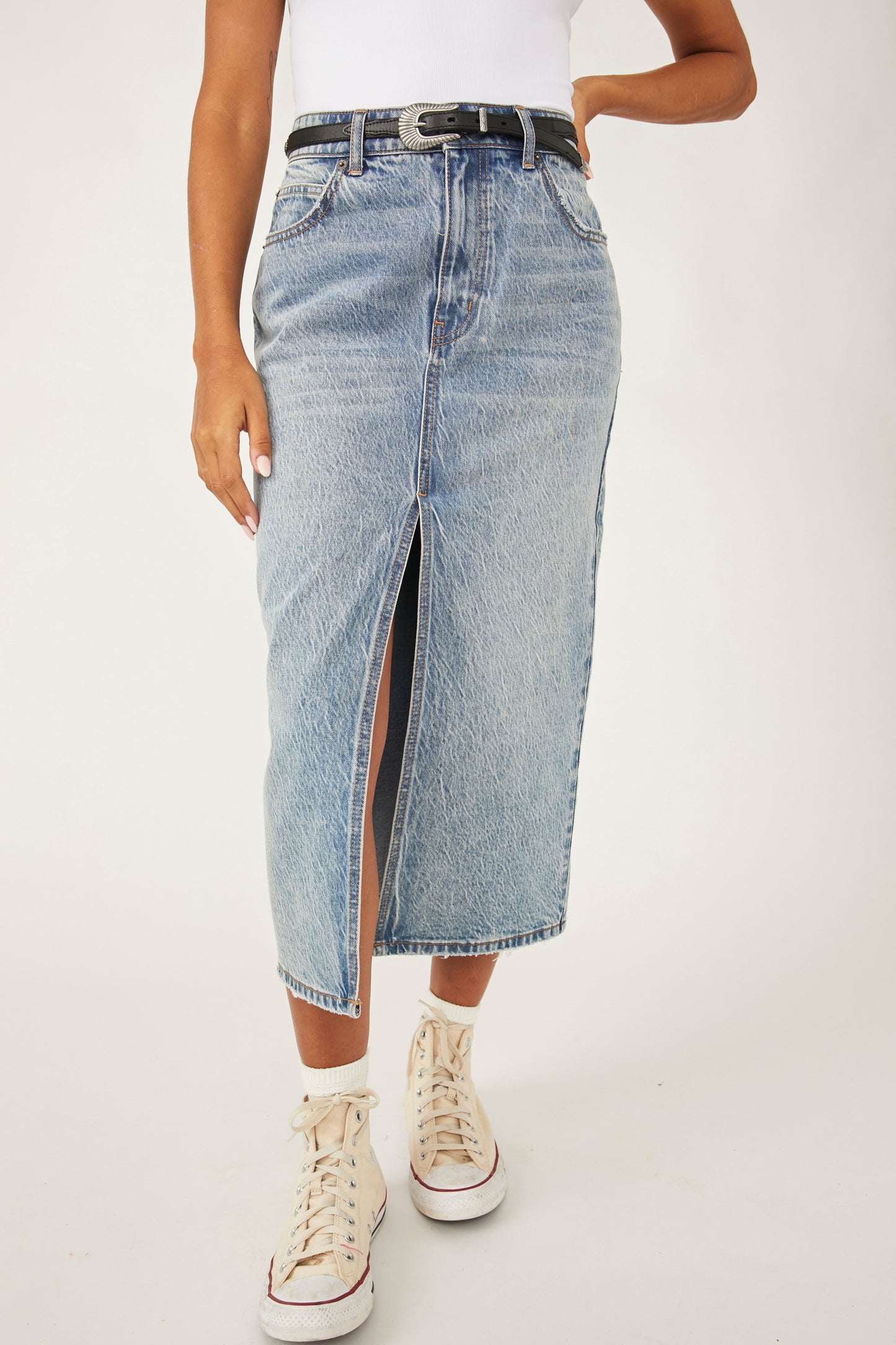 Calabasas Denim Midi Skirt Free People – The Details Boutique