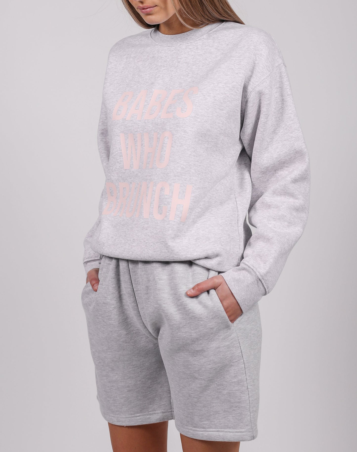 Babes Who Brunch Core Crew In Pebble Grey