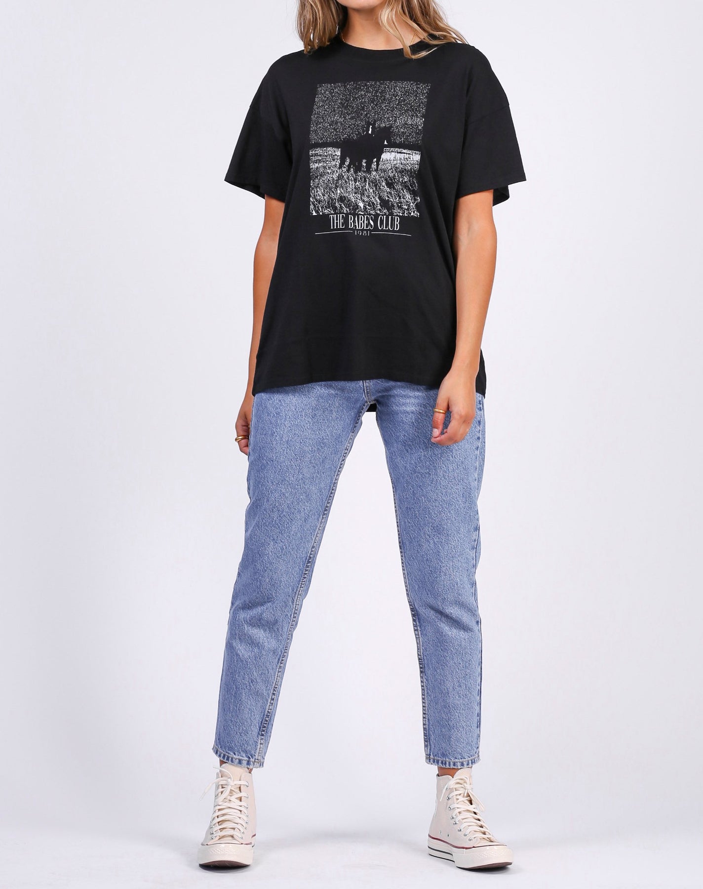 Equestrian Boxy Tee In Black Brunette The Label