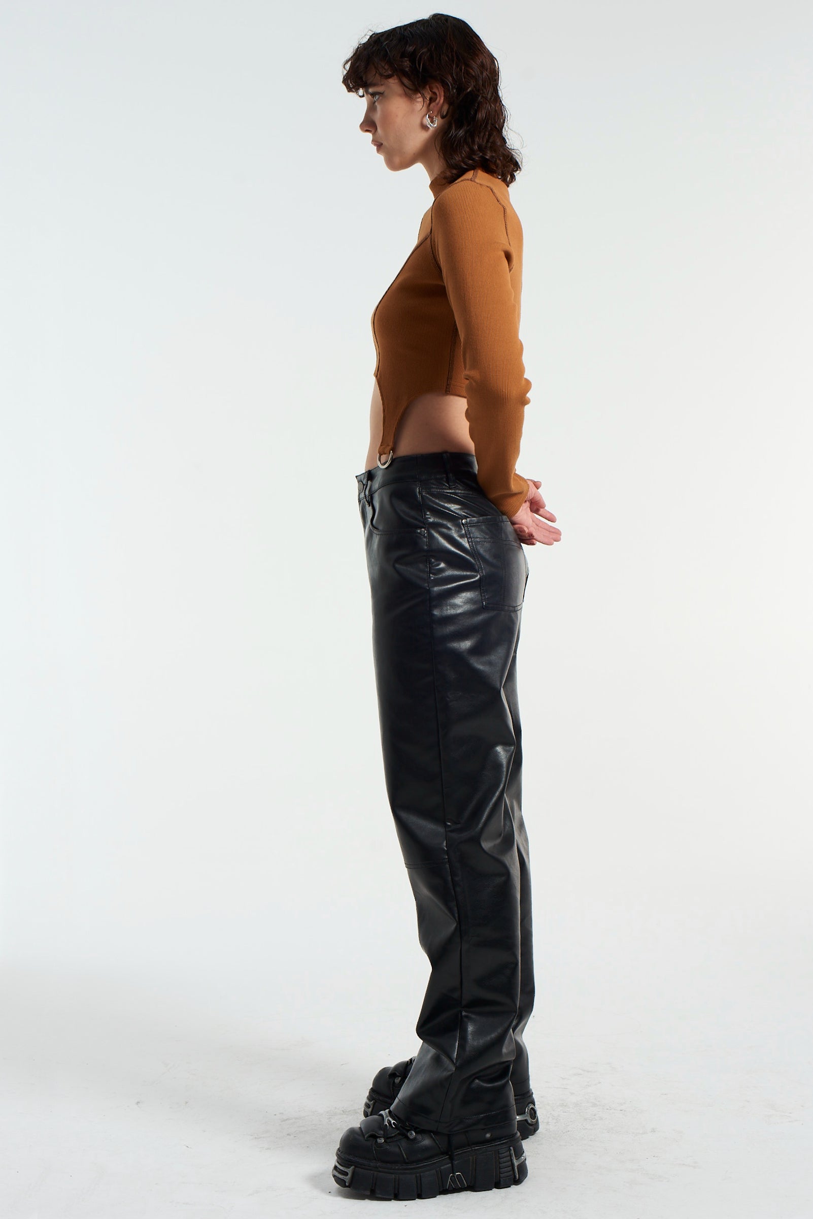 Faux Leather Rider Pant Ragged Jeans